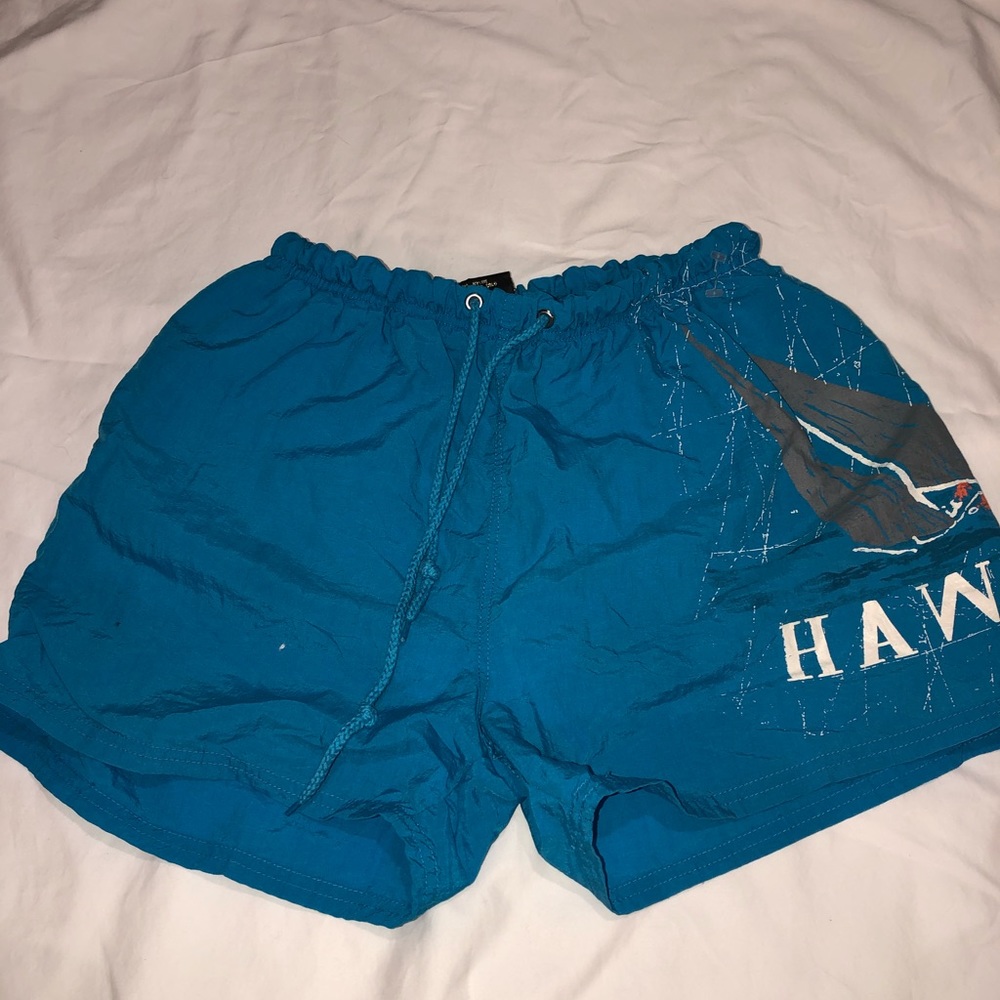 Boy and girl short blue Hawaii swim shorts